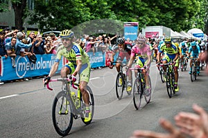 Milan, Italy 31 May 2015; Group of Professional Cyclists in Milan accelerate and prepare the final sprint